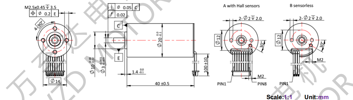 OT-ECS2040无槽无刷直流机电-空心杯机电-万至达机电