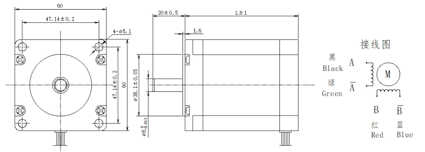 60系列1.8°两相开环步进机电布局