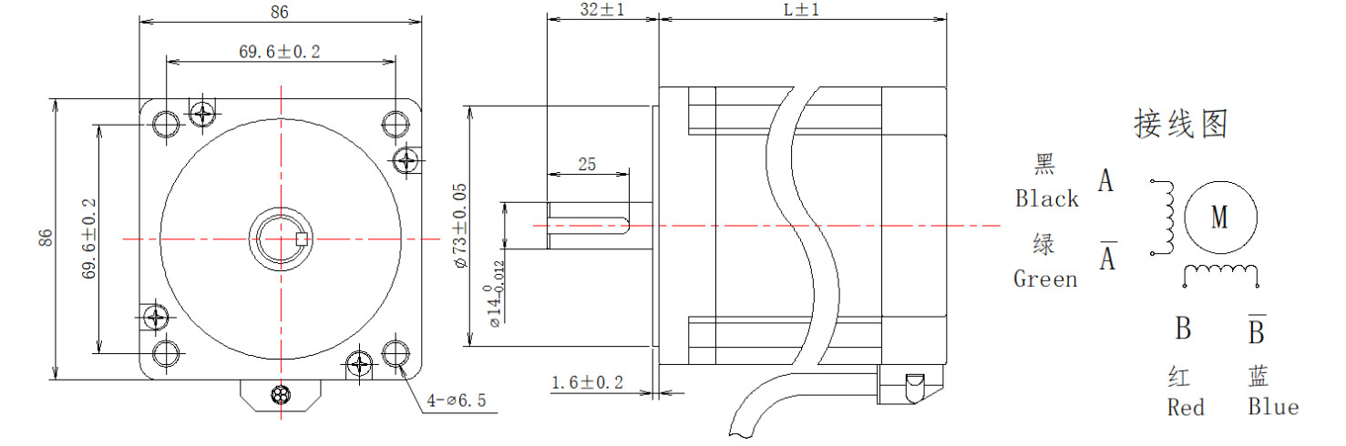 86系列1.8°两相开环步进机电布局