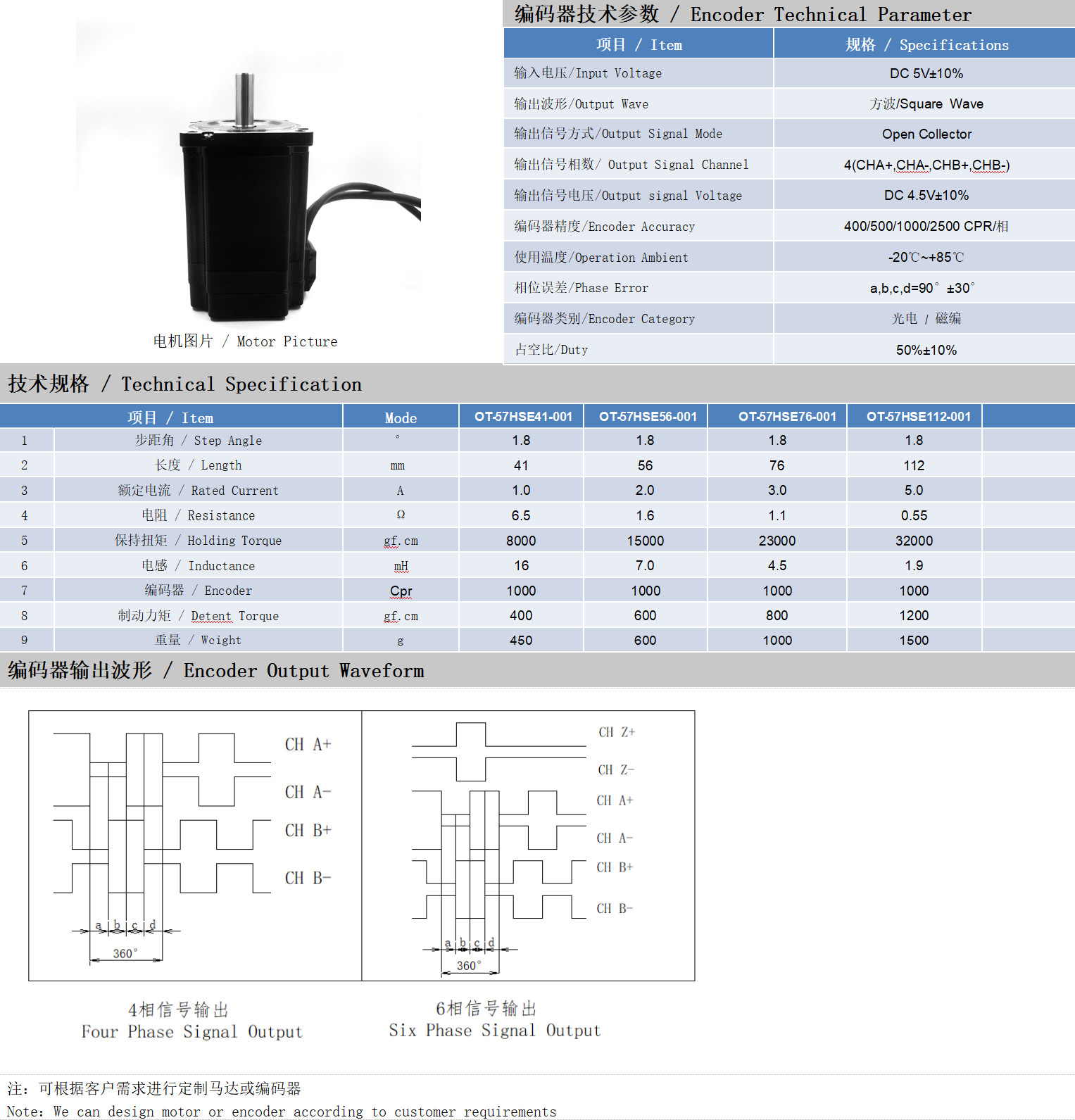 57系列1.8°两相闭环步进机电手艺参数