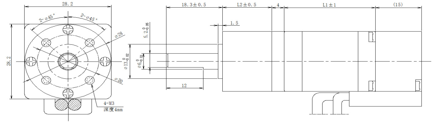 28系列闭环步进机电+齿轮箱布局
