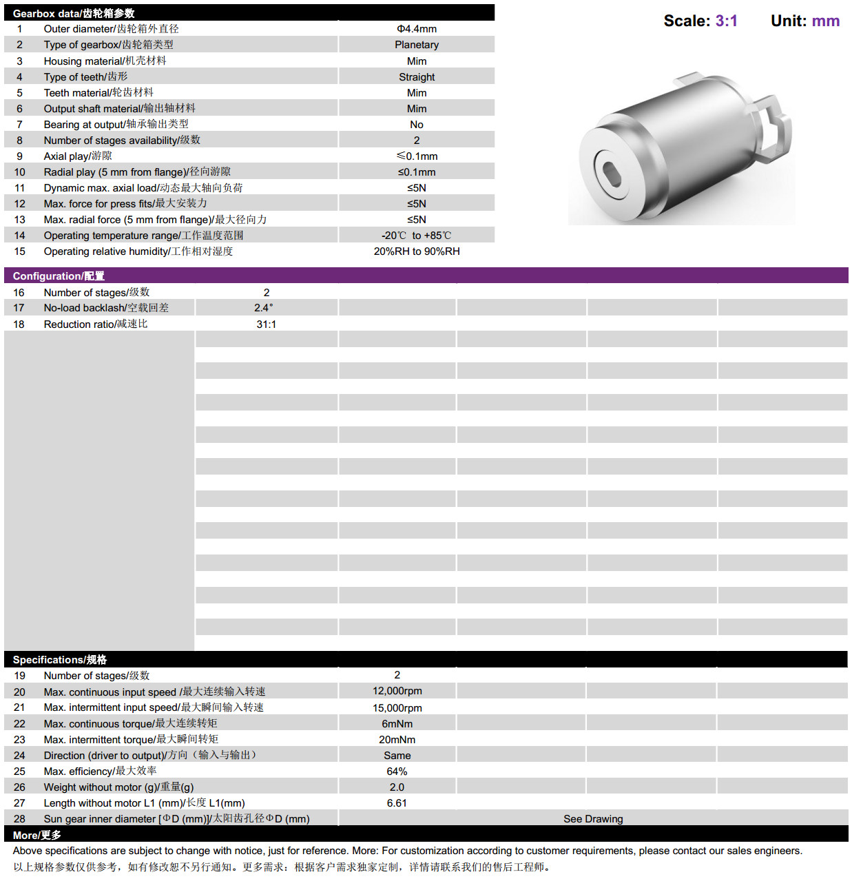 4mm行星齿轮箱-微型齿轮箱-万至达机电