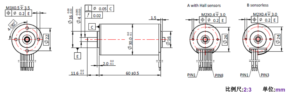 ECS-4P 3060 2对极空心杯无刷机电-万至达机电
